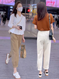 High Waist Wide Leg Harlan Pants Womens Summer Trendy Banana Pants Dad Pants Casual Loose Fit Polyester Fiber Thin Model