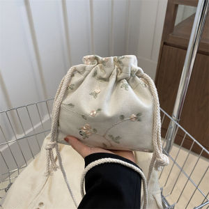 Delicate Drawstring Bucket Bag Womens Summer New Simple Fashion Versatile INS Crossbody Lace Bucket Bag Soft PU Leather