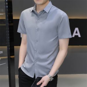 Chinese Fad Printed Shirt Men Short Sleeve Trendy Casual Shirt Summer Menswear Half-Sleeve Slim Fit Ice Silk Breathable Thin Shirt