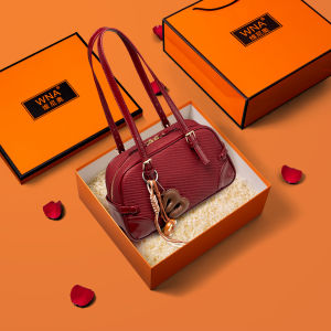 Weniio Retro Red Bowling Bag Large Capacity Shoulder Bag for Women Wedding Purse Fashionable Ladies Handbag Soft PU Leather