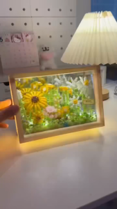 Sunflower Cherry Blossom Flower Frame Model Building Blocks Toy Gift Mirror Photo Frame with LED