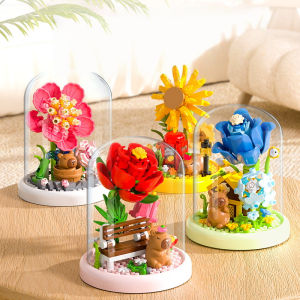 Kapi Bala Garden Series Small Grain Building Block Flower Simulation Tulip Rose Eternal Flower Ornament Building Block Toys
