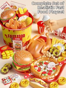 WEIBAI | Childrens Play Kitchen Set with Realistic Burger Bread Fries and Pizza