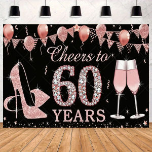 Happy 60th Birthday Party Backdrop Banner Rose Gold Balloons 60 Years Old Birthday Photography Supplies Gifts Background Props