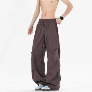 กางเกงลำลองชายผ้าไหมน้ำแข็งแห้งเร็วสไตล์อเมริกัน ทรงหลวม กางเกงขายาวทรงหลวมสำหรับฤดูร้อน กางเกงขายาวแบบลำลอง
