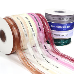 45 หลา/ม้วนโพลีเอสเตอร์ริบบิ้นตัวอักษร "BEST WISHES FOR YOU" พิมพ์ริบบิ้นสําหรับดอกไม้งานแต่งงานเค้กบรรจุภัณฑ์ของขวัญตกแต่งโบว์