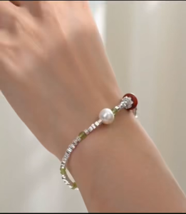 Viviann Original Design (碎银子系列)Authentic Silver Olivine Pearl Bracelet For Women Hot Fashion Chain Charm Bracelet For Gift Jewelry for Women