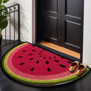VIKAMA Creative Watermelon Half-Circle Doormat Indoor & Outdoor Non-Slip Entrance Welcome Mat Bathroom & Kitchen Rug Home Decor