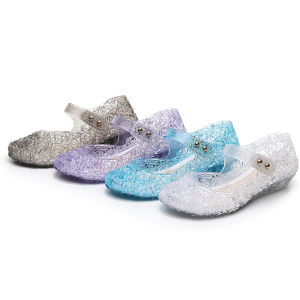 Childrens Frozen Elsa Crystal Shoes Baby Blue Elsa Princess Shoes Soft Bottom Summer Girls High Heel Sandals