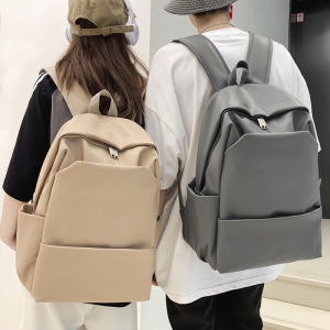 PU Leather Texture Mens Backpack Large Capacity Pure Color Pleated Travel Backpack College Students Bag Female Trendy Computer Bag