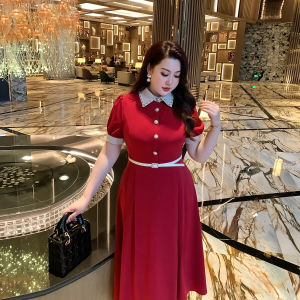 GLEC | Heavy Embellishment Stylish Large Size Red Polo Collar Dress