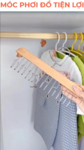 Móc Phơi Đồ 8 Nhánh Móc Kẹp lẻ Móc Treo Quần Áo Thân Gỗ 8 Móc Inox Tiết Kiệm Diện Tích Treo Đồ Lót Áo 2 Dây Tiện Dụng