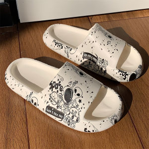 Couple Home Anti-Slip Thick Bottom Indoor Slippers Soft Summer Street Style Graffiti Sandals Men Women Matching Slippers