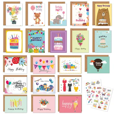Bộ 20 Thiệp Chúc Mừng Sinh Nhật Có Phong Bì Viết Tay Gấp Gọn Lời Mời Dự Tiệc Cho Trẻ Em & Người Lớn