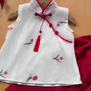 BG35 Bộ áo yếm quần ống xuông bà ba RIOKIDS cho bé gái sơ sinh đi chơi Lễ Tết