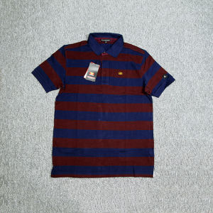 Export American Style Men Pure Cotton Polo Shirt Business Casual Classic Horizontal Pattern Polo Shirt Summer Lapels Short Sleeve T-shirt