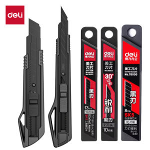 deli | Deli Heavy Duty Utility Knife Black SK5 Carbon Steel Blades 9mm/18mm Auto-Retractable Box Cutter Sharp for Cardboard Cartons