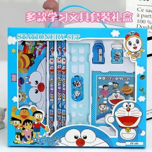 8 PCS Cartoon Stationery Set With Pencil Box Ruler Eraser Pencils Memo Book Kid Party Gift Birthday Gif
