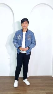 Jaket Bomber Basic Denim Bordir League A478