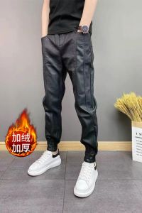 กางเกงหนัง PU ทรงหลวมสำหรับผู้ชาย ทรงหลวม ทรงหลวม กางเกงขายาวลำลอง ฤดูหนาว กางเกงขายาวทรงเข้ารูป