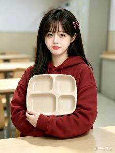 Melawares Plate Dividers beige four-compartment tray for organized meal serving in school cafeteria setting