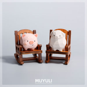 Wood Carving Pig Rocking Chair Creative Decompression Decoration Desktop Cute Healing Office Decoration Birthday Gift for Boyfriend