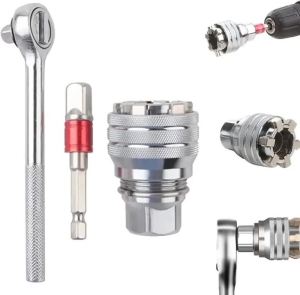 Adjustable Universal Wrench Universal Socket With Connecting Rod Fits For Hand Drills Ratchet Wrench Standard 3/8-3/410 To19mm