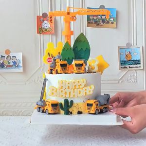 [ready stock] 6pcs Engineering Truck Excavator Birthday Cake Deco Party Dessert Table Topper