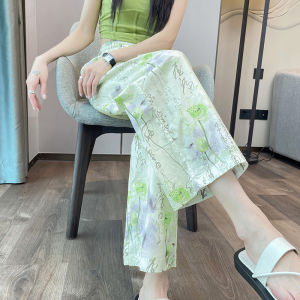 กางเกงขายาวทรงตรงเอวสูงผ้าฝ้ายบางฤดูร้อนสำหรับผู้หญิง กางเกงขายาวทรงหลวมสบายๆ ทรงเก้าส่วน ทรงลำลอง เอฟเฟกต์กระชับสัดส่วน