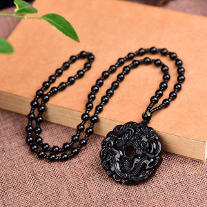 Light Green Black Obsidian White Jade Grass Dragon Clouds Xiushui Pendant Necklace Chinese Style Fashion Jewelry for Men And Women