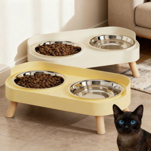 Tilted Elevated Cat Bowls Dog Water and Food Bowl Set Anti Vomiting Stainless Steel Pet Bowls with Base Non-Slip Pet Bowls