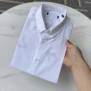 Comfortable Delicate! Seersucker Fabric! Summer Withdraw from Cupboard Cut Label Men Buckle Collar Pointed Collar Short Sleeve Shirt Shirt