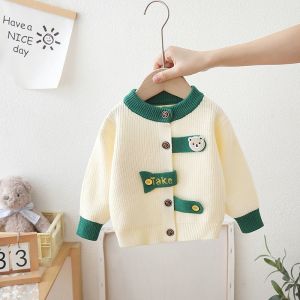 Boys Spring Autumn Knitted Sweater Baby Cartoon Cardigan High Collar Long Sleeve Soft Fabric Korean Style Childrens Knitwear