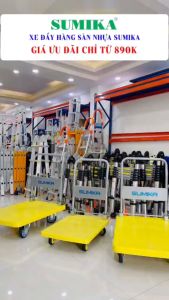 Xe đẩy hàng sàn nhựa SUMIKA T350 - Khung thép tay cầm gấp mở tiện lợi tải trọng 350kg