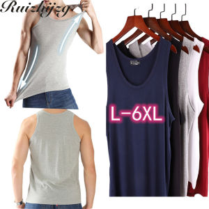 Ruizhijzg Plus Size L-6XL Modal Cotton Mens Sleeveless T Shirts Gentleman Boys Comfortable Singlet Summer Sport Casual Gym Fitness Sleeping Tank Top Male Shirt Vest Plain Color Tight Fitting Top