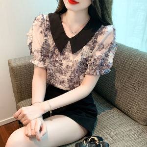 Ammin Pháp v-Cổ Ngọt Ngào Thêu Móc Hoa khoét rỗng Ren Ngọt Ngào tay áo bong bóng áo ren Phụ Nữ Của quần áo mùa hè Mới Ép Ruffle Cạnh Khâu Phương Tây Quần sóoc sang trọng Tay Áo Áo Blouse thanh lịch