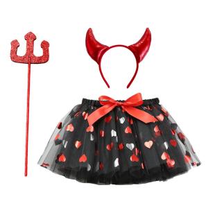 Halloween Print Net Pumpkin Tutu Skirt Childrens Witch Hat Sweepstakes Puffy Skirt Three-piece Set Girls Clothing
