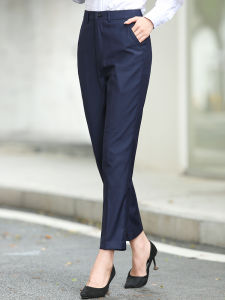 Quần Ống Đứng Cạp Cao Thường Ngày Cho Nữ Quần Tây Công Sở Màu Xanh Lam Quần Áo Bảo Hộ Lao Động Cỡ Lớn Quần Tây OL