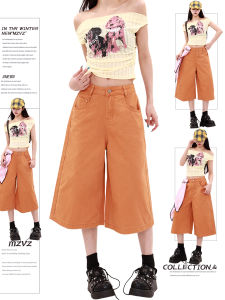 MZVZ | American Vintage Dopamine Orange Summer Loose Wide-leg Capris