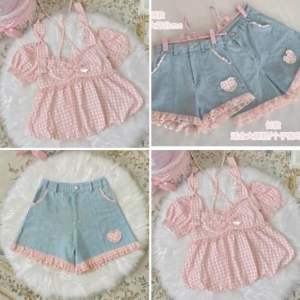 ชุดเซตKUROMIผ้าฝ้าย เสื้อแขนกุดผ้าร่อง  เซตบาบี้ผ้าร่อง