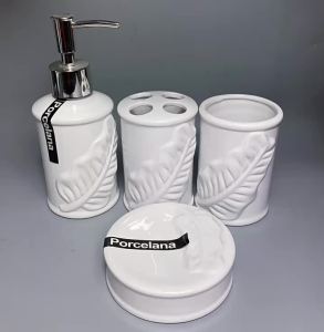 Ho Bathroom Ceramic Toiletries Lotion Bottle Supplies Creative Press Liquid Bottle Toothbrush Holder Soap Dish Four-Piece Set