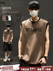 เสื้อกั๊กแขนกุดคอตตอนหลวมๆ สไตล์อเมริกันย้อนยุคสำหรับผู้ชาย ทรงหลวมๆ ระบายอากาศได้ดี ใส่สบายในฤดูร้อน