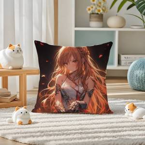 Bandai | Sword Art Online Alice Zuberg Anime Plush Pillow Cover Soft Short Plush Cushion Cover For Sofa Bedroom Home Decor Gift