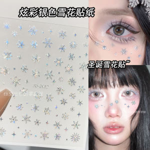 Colorful Snowflake Stickers Christmas Makeup Face Decals Glittering Silver Winter Elements Nail Art Decorations Photography Props