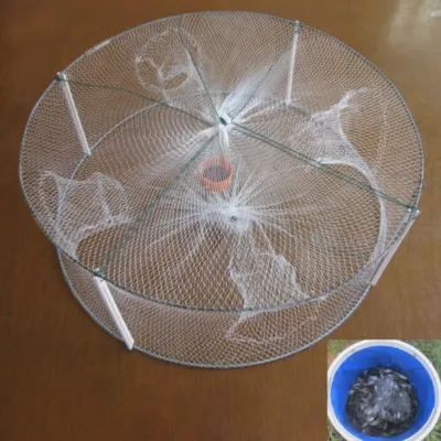 1pcs Foldable Fishing Shrimp Fish Crab Bait Net Trap 4 Holes Crayfish Lobster Fishnet Cast Dip Cage 33*12cm