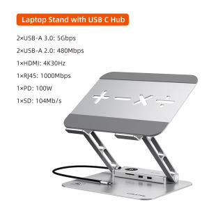 Cabletime | CABLETIME 8-in-1 USB C Hub Laptop Stand 4K RJ45 1000Mbps USB 3.0 5Gbps PD100W SD Card Stand hub for Macbook Dell iPad