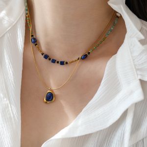 KUZH | Natural Stone Lapis Lazuli Handmade Beaded Necklace