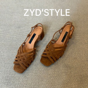 Retro Style Goatskin Sandals for Women Summer Fashion High Heel Open-Toe Square Head Design Casual Daily Use Shoes