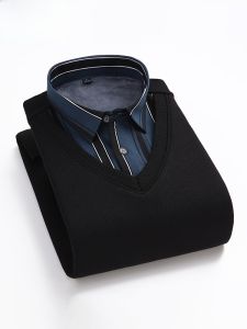 HENGYUANXIANG | เสื้อสเวตเตอร์คอโปโลชายบุขนแกะหนาลายทาง ทรงหลวม แขนยาว ทรงหลวม แฟชั่นฤดูหนาว สำหรับเยาวชน