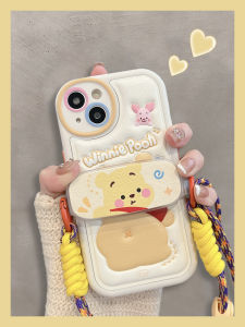 เคสโทรศัพท์มือถือยางซิลิโคนลายหมีวินนี่และหมาป่าแพทช์สำหรับคู่รัก สายสะพายไหล่ปรับได้สำหรับ iPhone 13 pro Max 14 16 17